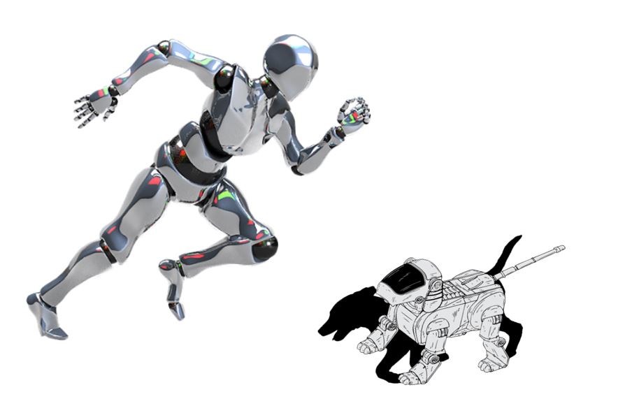 robot-chien-montage-dessins-superposés-robot-et-silhoutte-chien-plus-robot-humanoide